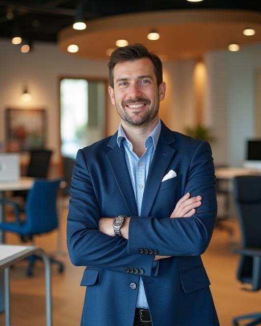 Portrait de Marinus, le fondateur de Marinus Ergo, dans son showroom.